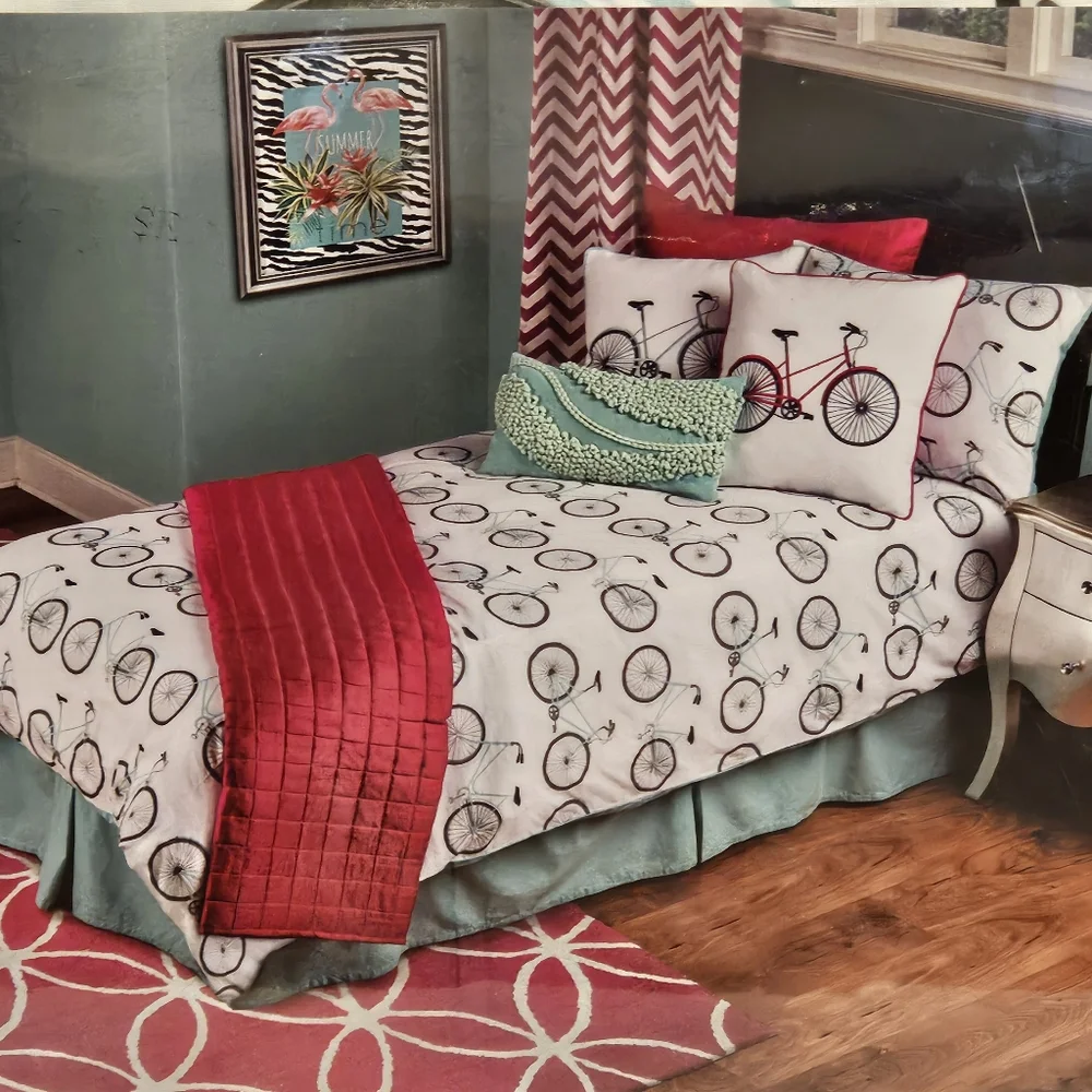 Rizzy Home Twin Aqua Bicycle 2 Piece Comforter Set